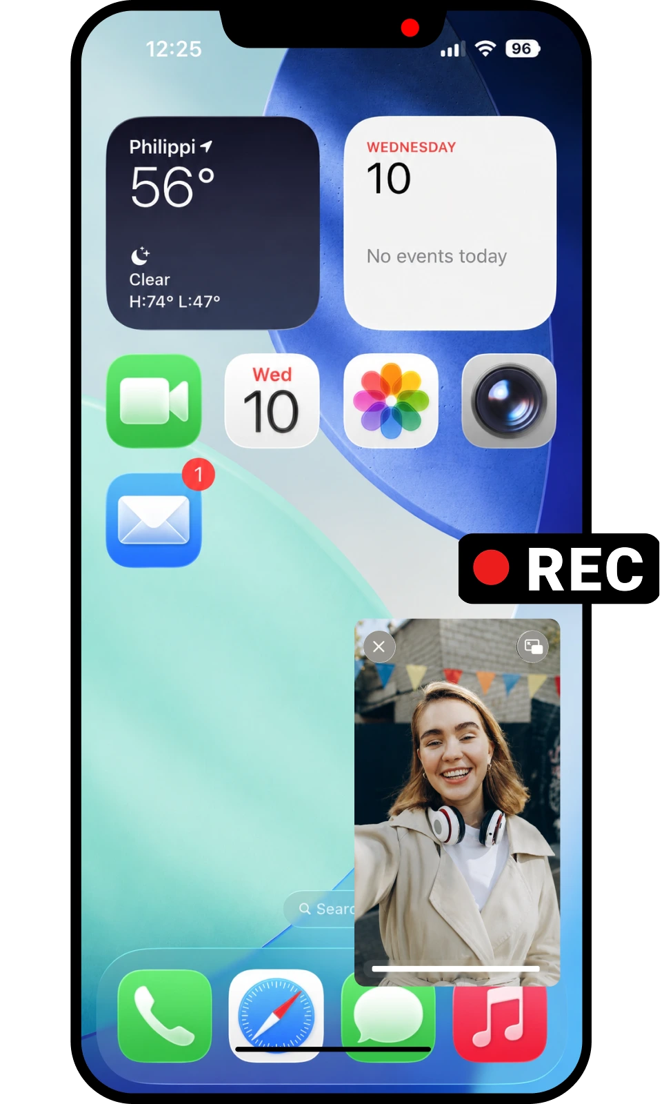 Float Cam app screenshot showing the floating background camera window